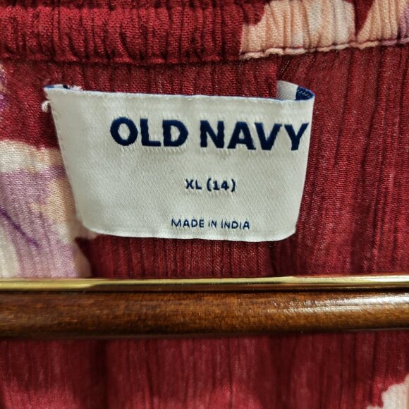 Old Navy Women Red Floral Dress Size XL Casual Boho Beach Hem Ruffle - Picture 3 of 5